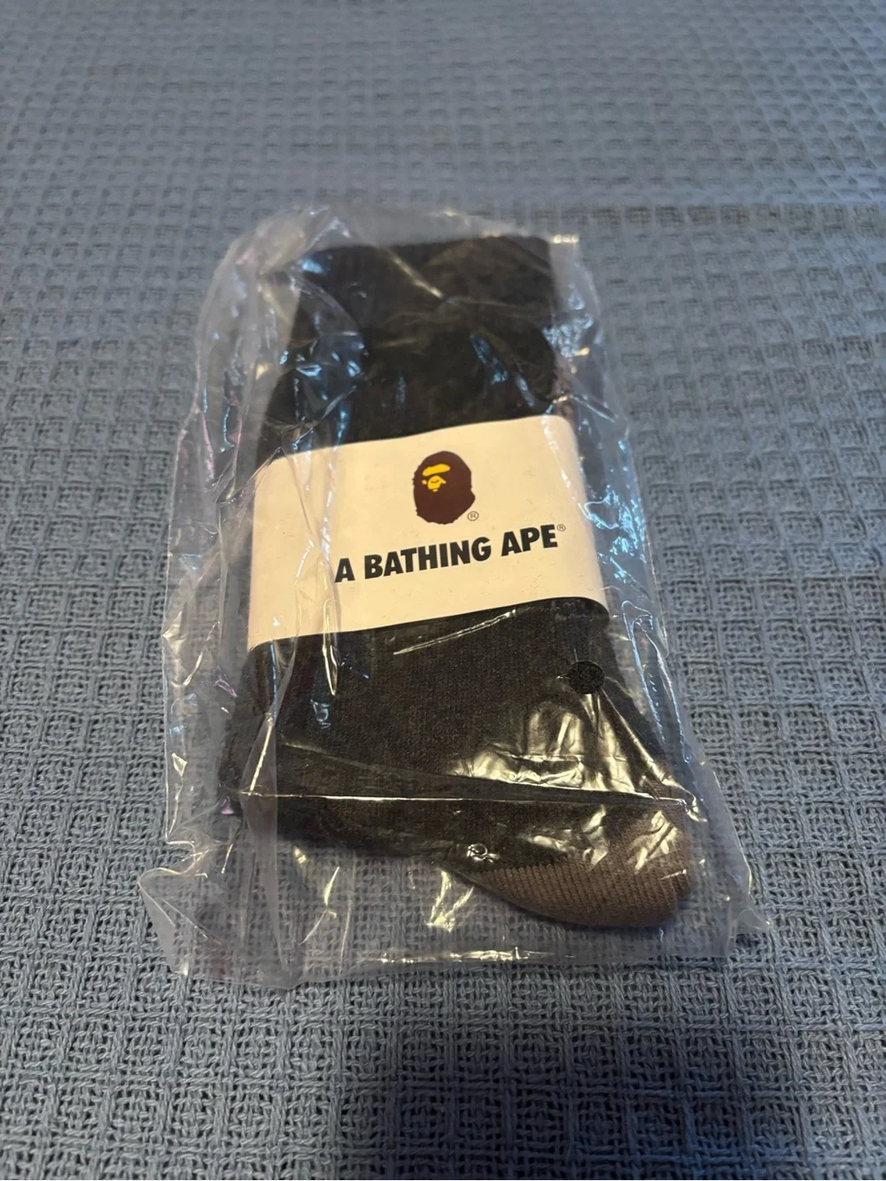 Bape Black Crew Socks with Brown Toe Accent